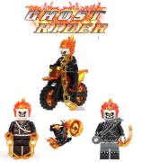 Ghost Rider Blocks Bricks Lego figurka Ghost Rider | červený, Johnny Blaze, na motorce 1, na motorce 2, na motorce modrý, s řetězem, na motorce zelený